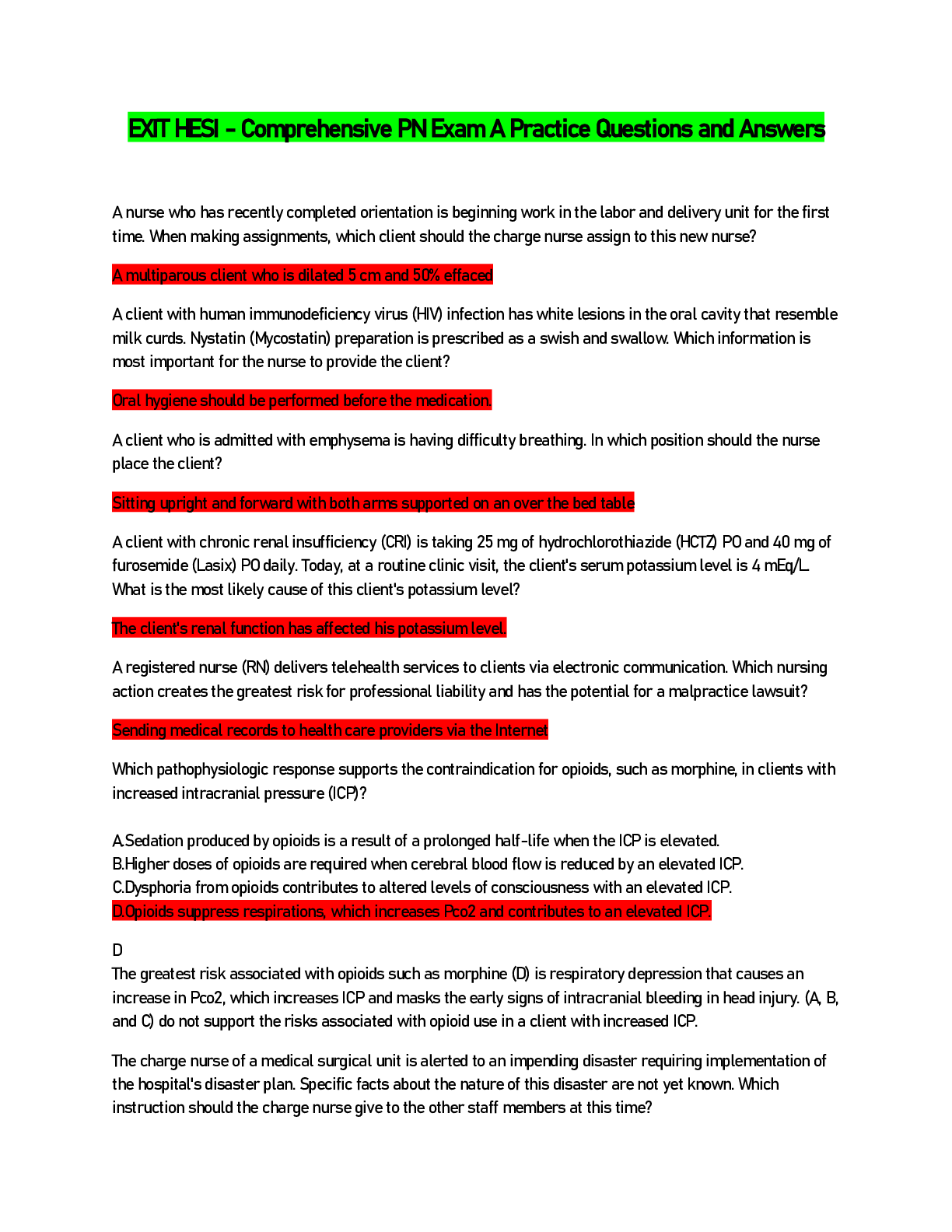 Preview image for EXIT HESI - Comprehensive PN Exam A Practice Questions and Answers